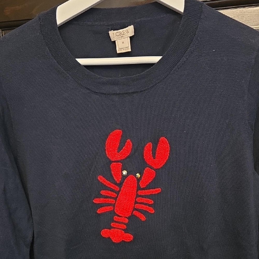 J. Crew Dark Blue Top with Red Lobster Motif